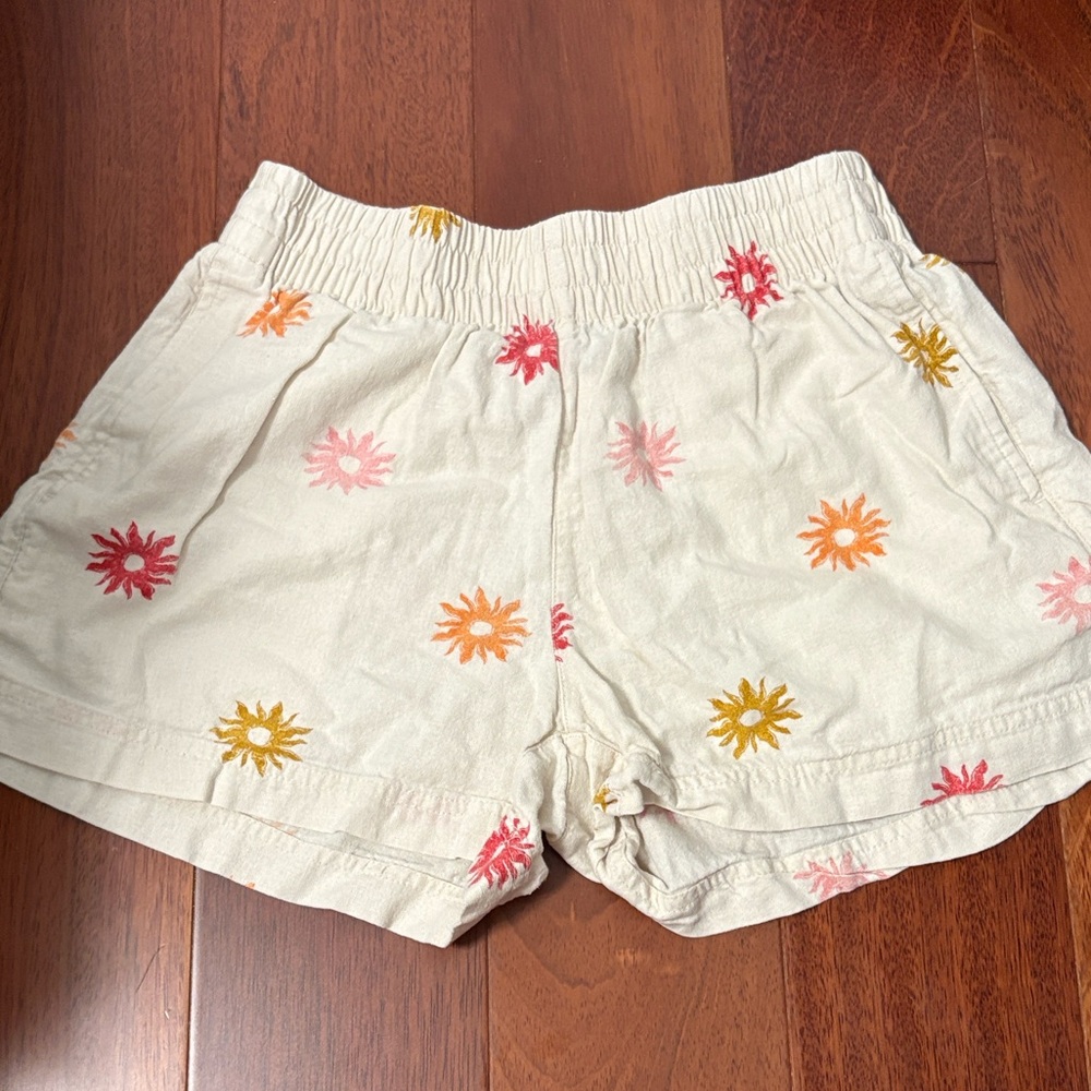 Old Navy Cream Shorts with Pink, Orange & Yellow Sunburst Embroidery